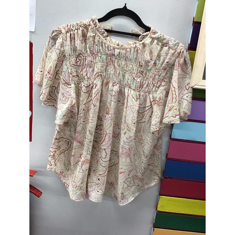 La joie women’s large sheer crop blouse sand paisley new from HSN spring